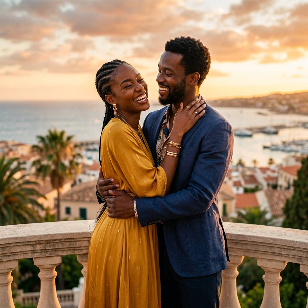 Un couple élégant partageant un moment complice
